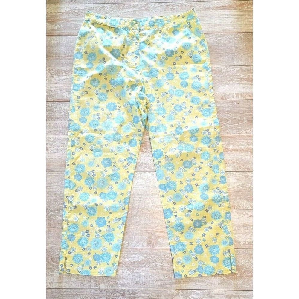 Lilly Pulitzer Size 10 Capri Pants Crop Lions and Cornflowers Floral Yellow Blue - Picture 3 of 6
